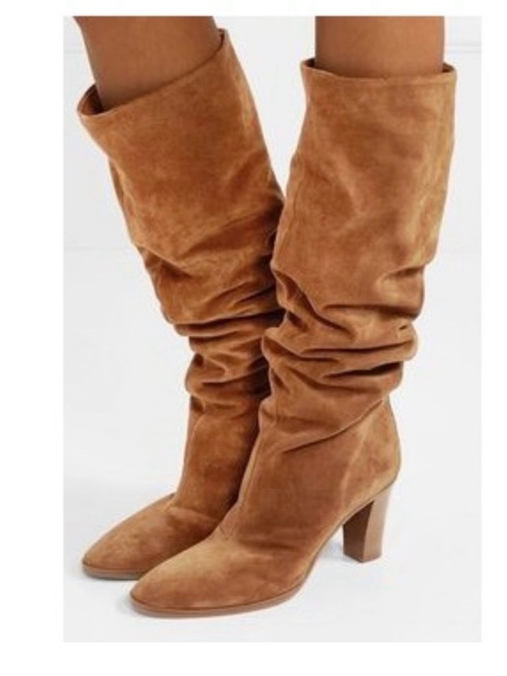 Vince Slouch Suede Boots in Chestnut Brown
